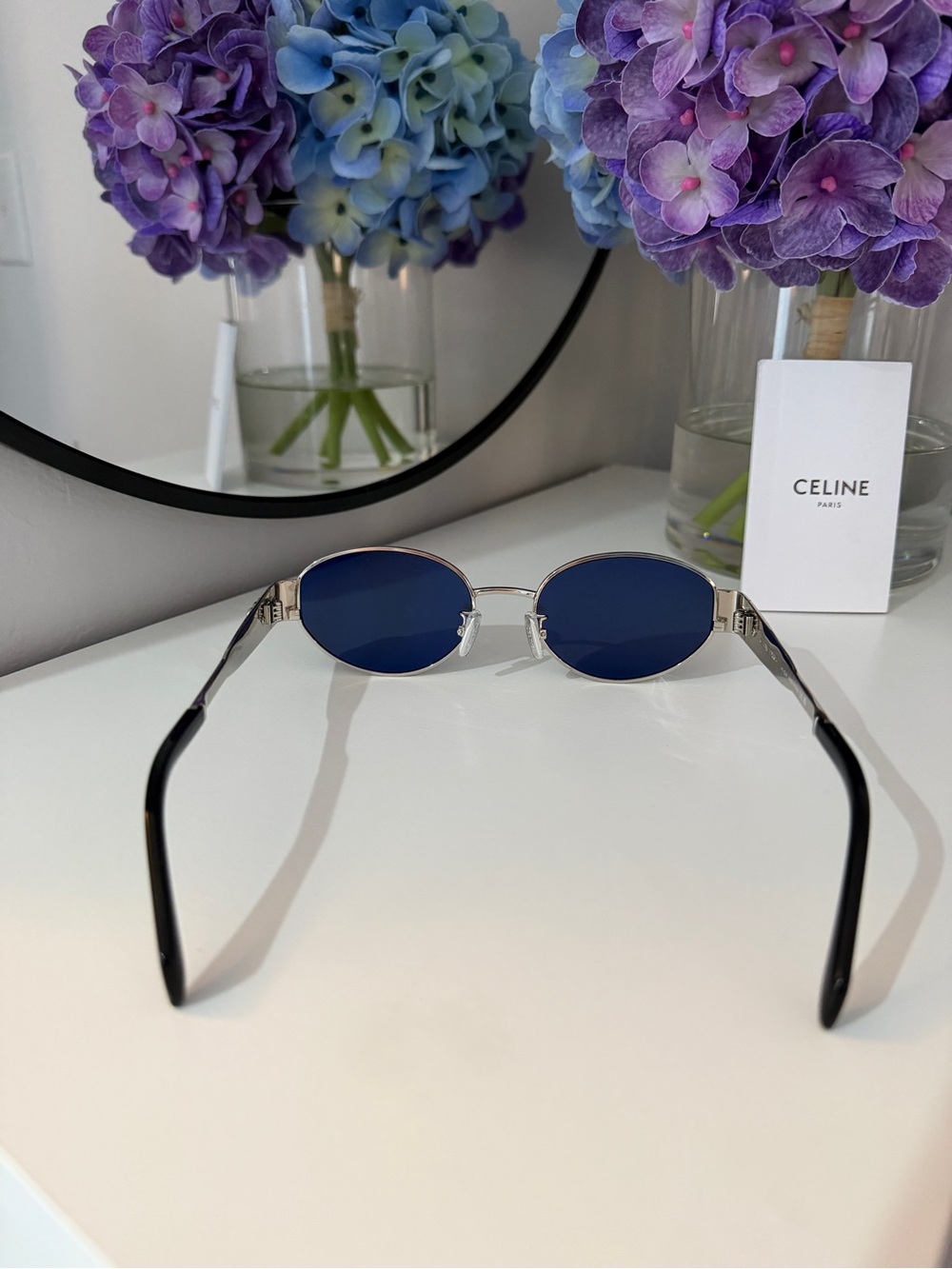 Celine Triomphe Oval Sunglasses Silver w/ Case & Dust Bag Black Lens - Picture 6 of 11
